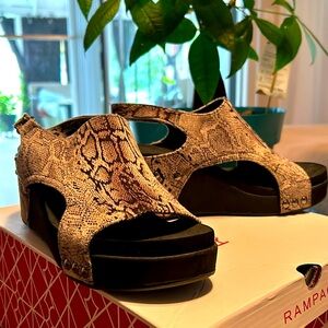 Boutique by Corkys snakeskin print open toes, adjustable back